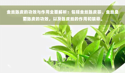 金丝陈皮的功效与作用全面解析：包括金丝陈皮茶、金丝皇菊陈皮的功效，以及陈皮丝的作用和禁忌。