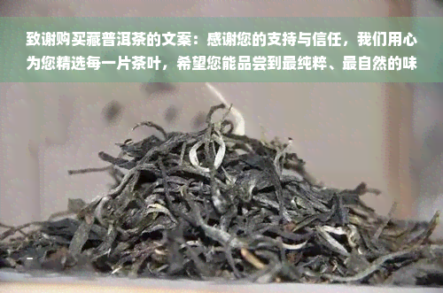 致谢购买藏普洱茶的文案：感谢您的支持与信任，我们用心为您精选每一片茶叶，希望您能品尝到最纯粹、最自然的味道。