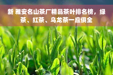 新 雅安名山茶厂精品茶叶排名榜，绿茶、红茶、乌龙茶一应俱全