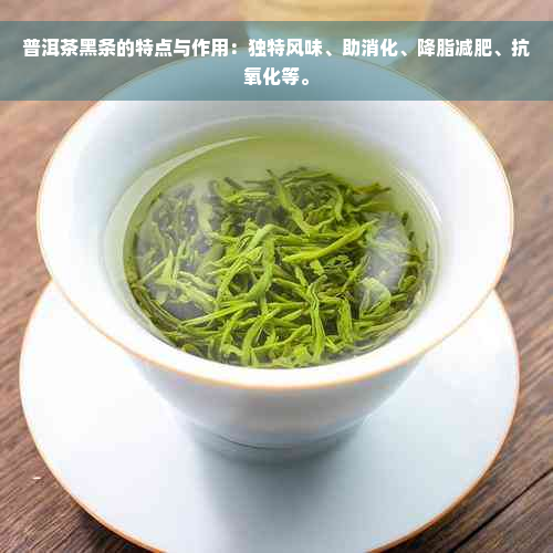 普洱茶黑条的特点与作用：独特风味、助消化、降脂减肥、抗氧化等。